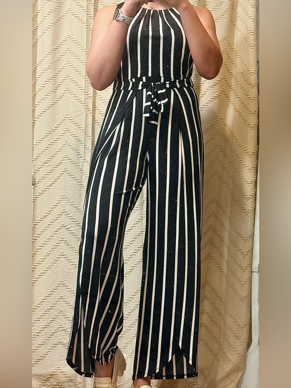 C EST. 1946- Striped Black & White Wide-Leg Jumpsuit, size small